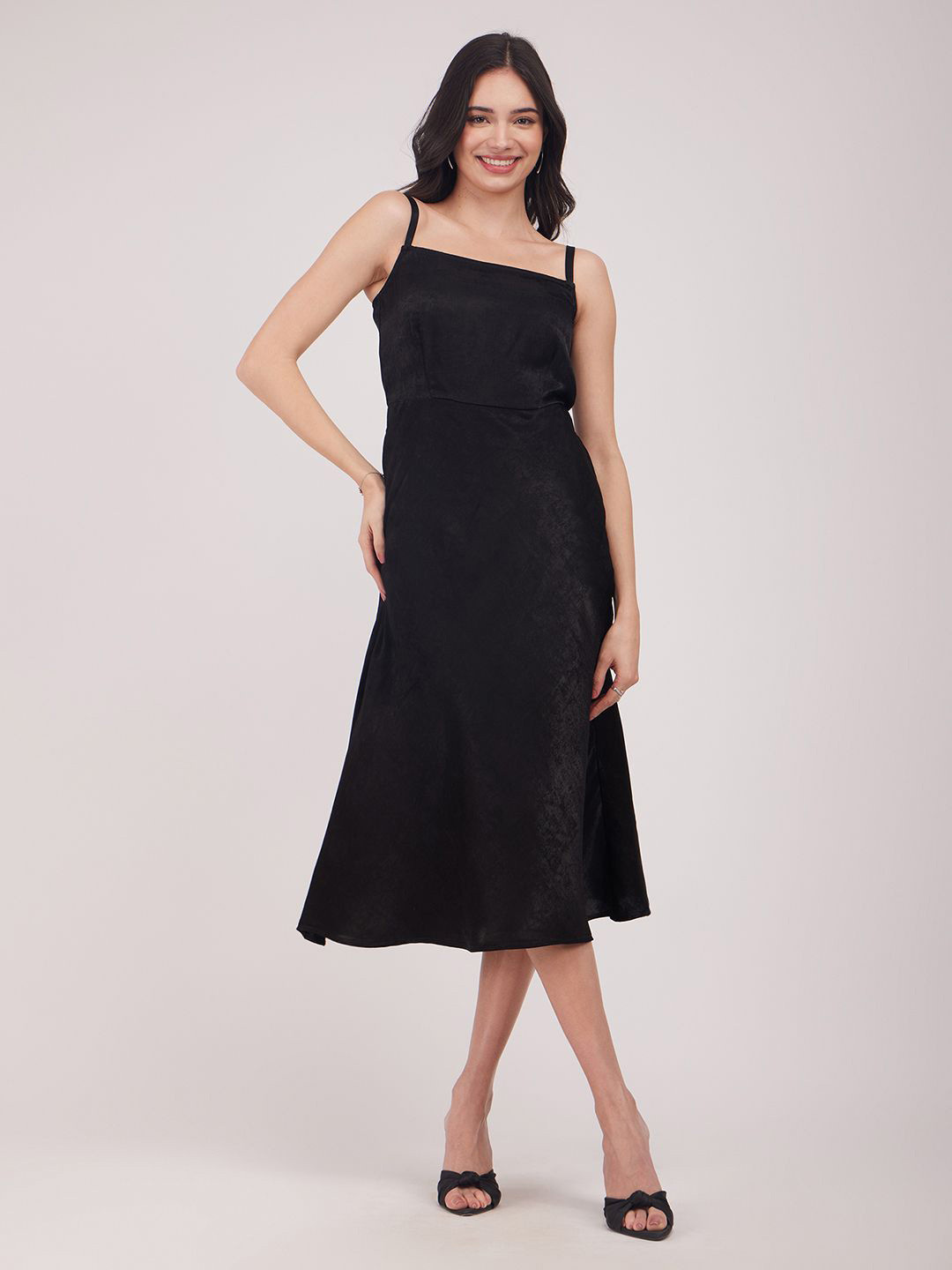 

FableStreet Women Fit & Flare Midi Dress, Black