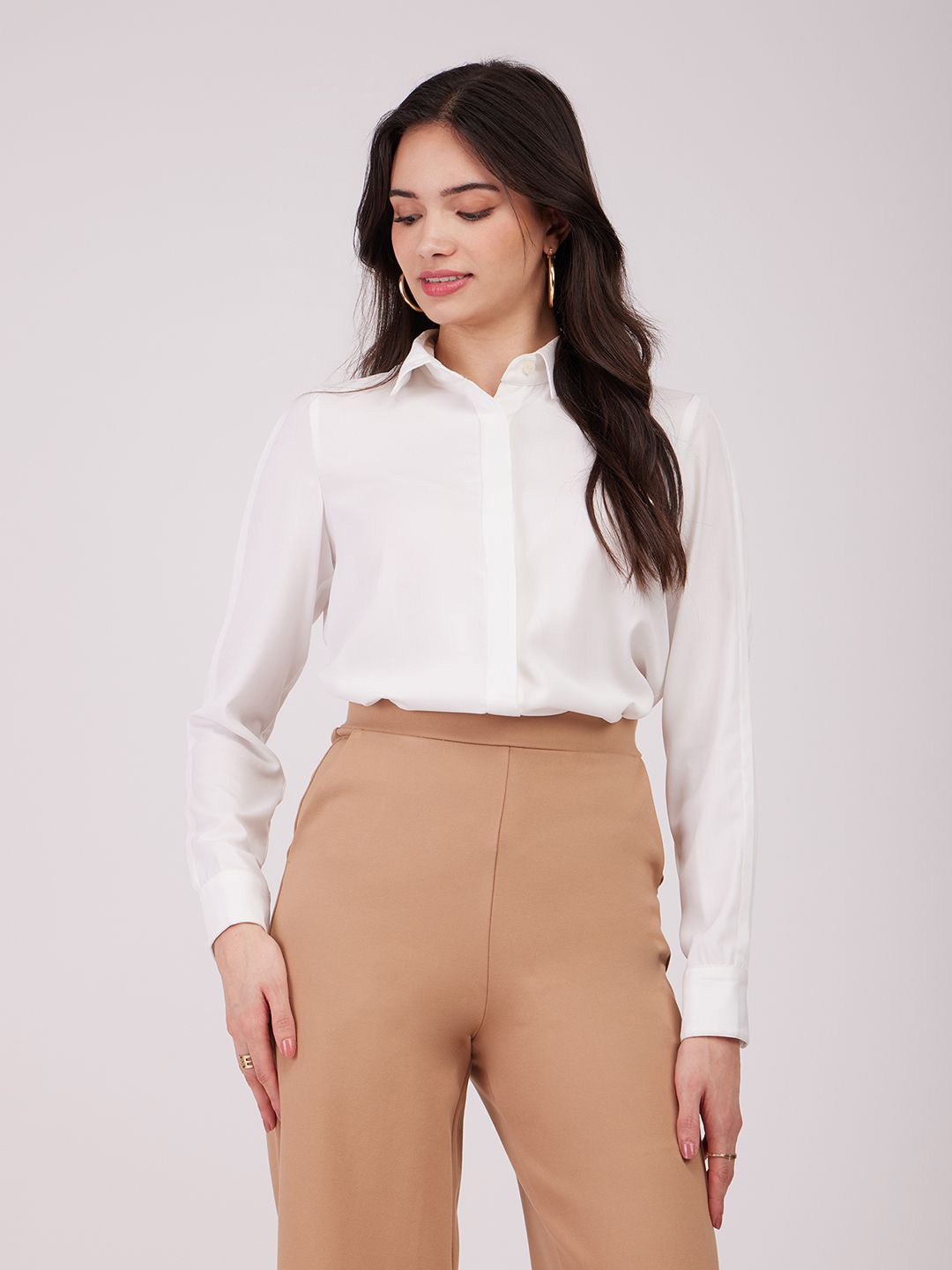 

FableStreet Women Solid Spread Collar Casual Shirt, White