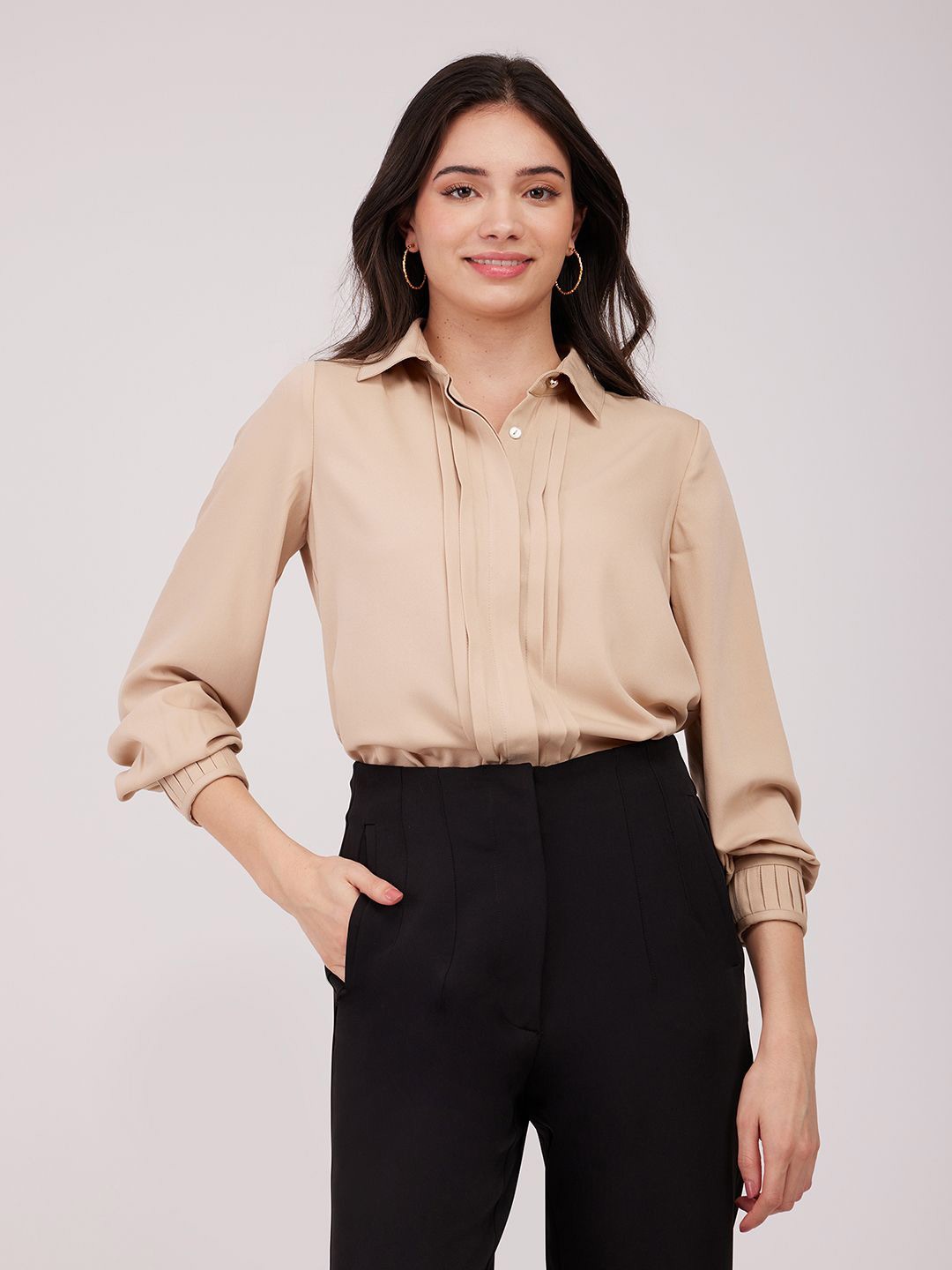 

FableStreet Women Solid Casual Shirt, Beige
