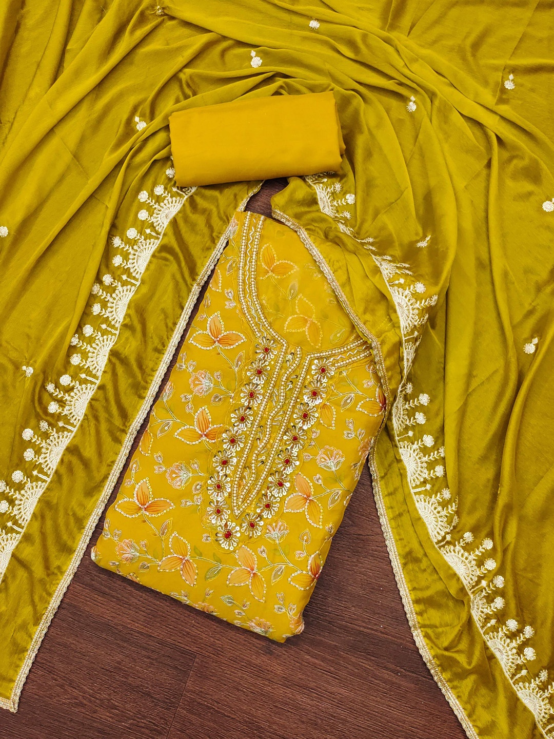 

MAHALASA Embroidered Unstitched Dress Material, Yellow