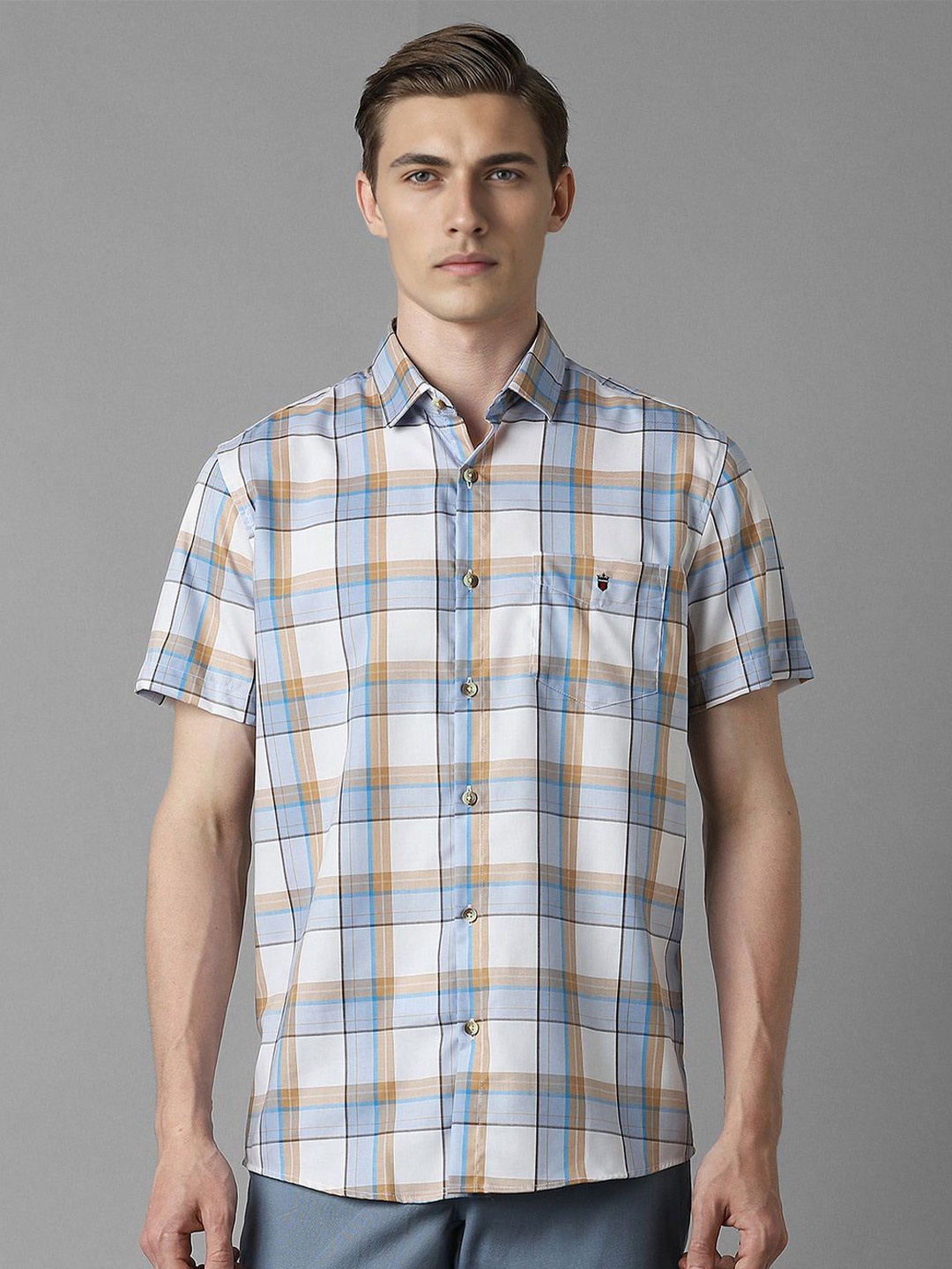 

Louis Philippe Sport Men Spread Collar Tartan Checked Cotton Slim Fit Casual Shirt, White