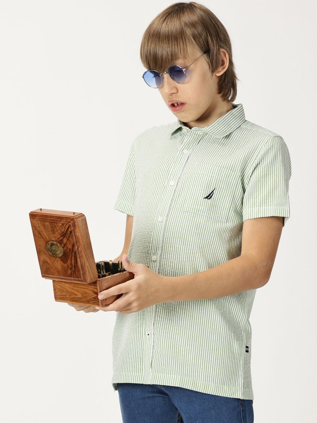 

Nautica Boys Classic Striped Cotton Casual Shirt, Green