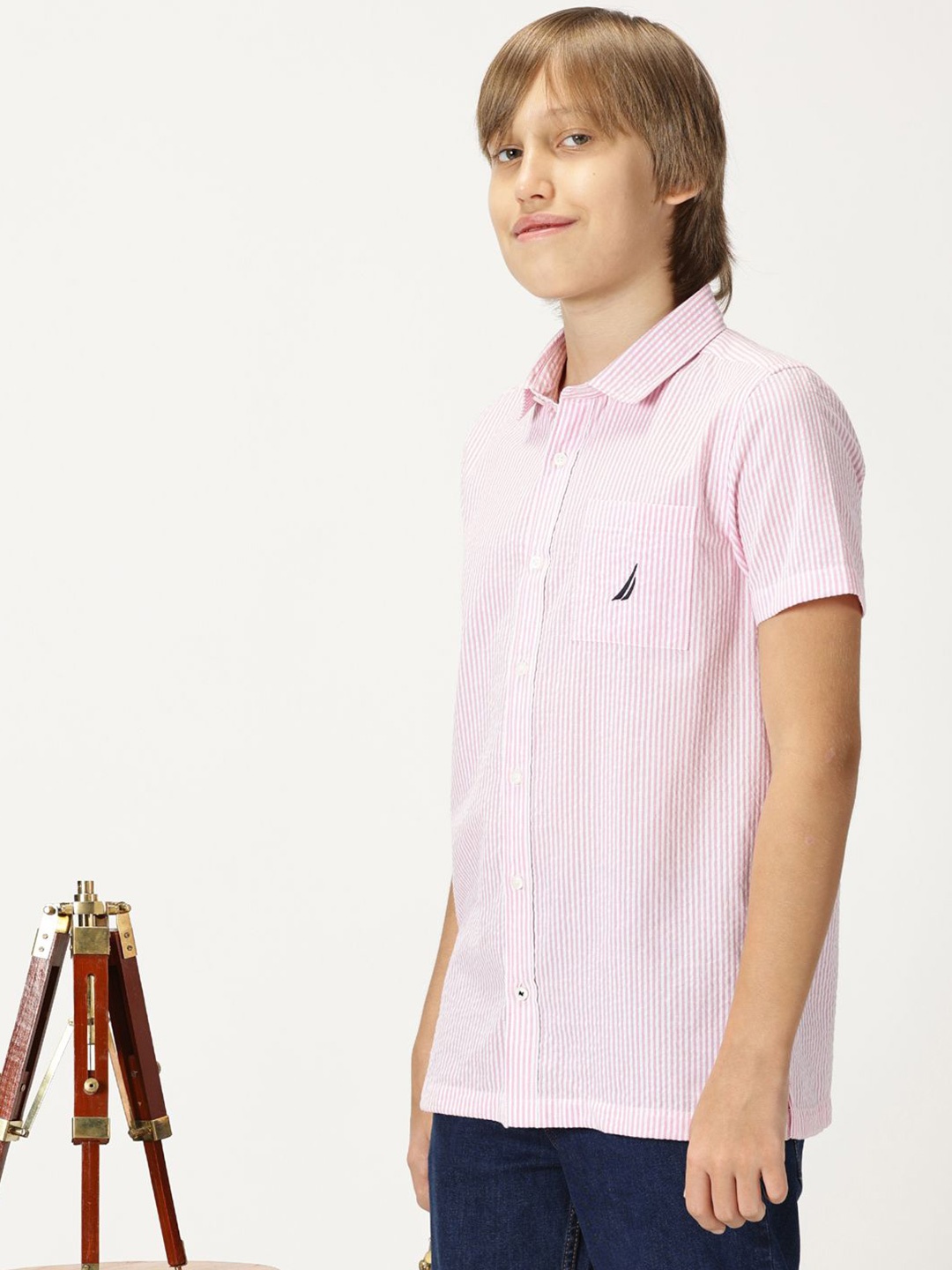 

Nautica Boys Classic Vertical Striped Cotton Casual Shirt, Pink