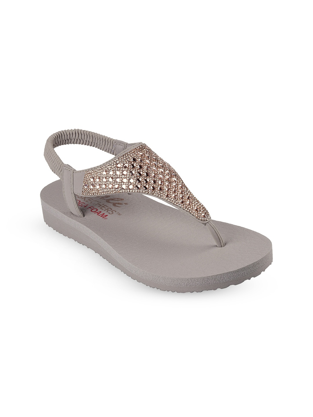 

Skechers MEDITATION - ROCKSTAR Women T-Strap Flats With Western - Embellished, Grey