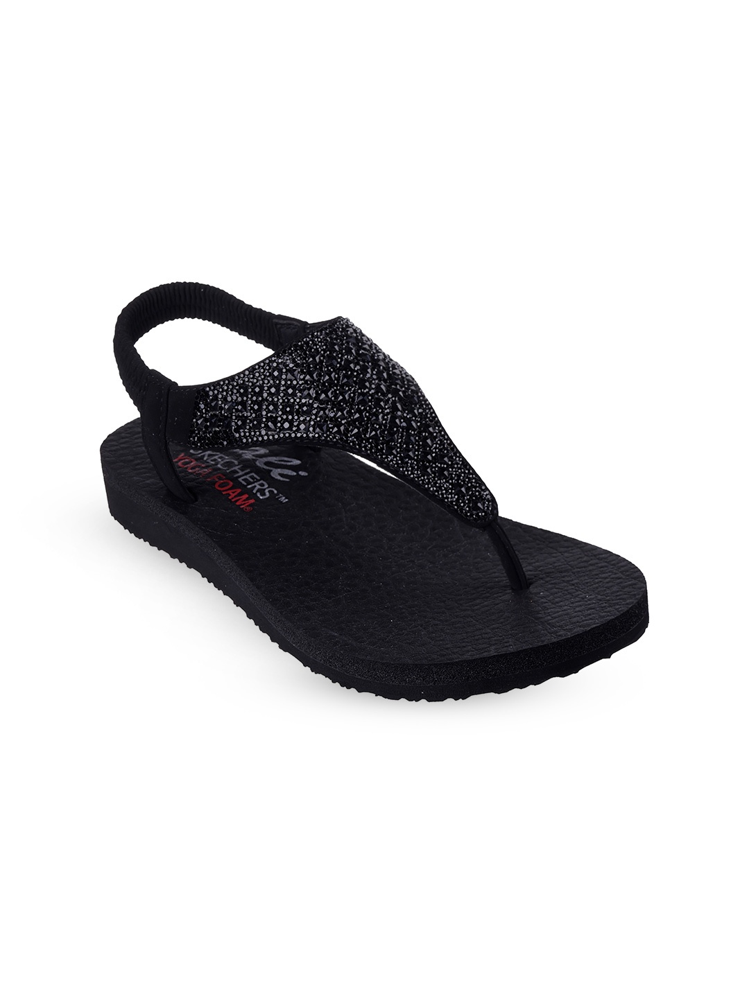 

Skechers Women Embellished Backstrap Round Toe T-Strap Flats, Black