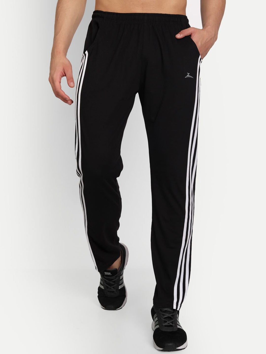 

ZEFFIT Men Striped Mid Rise Regular Track Pants, Black