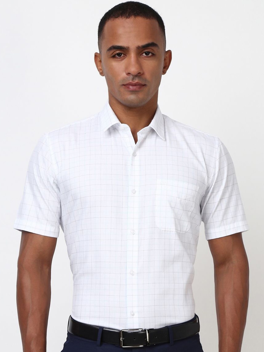 

Peter England Men Grid Tattersall Checked Formal Shirt, White