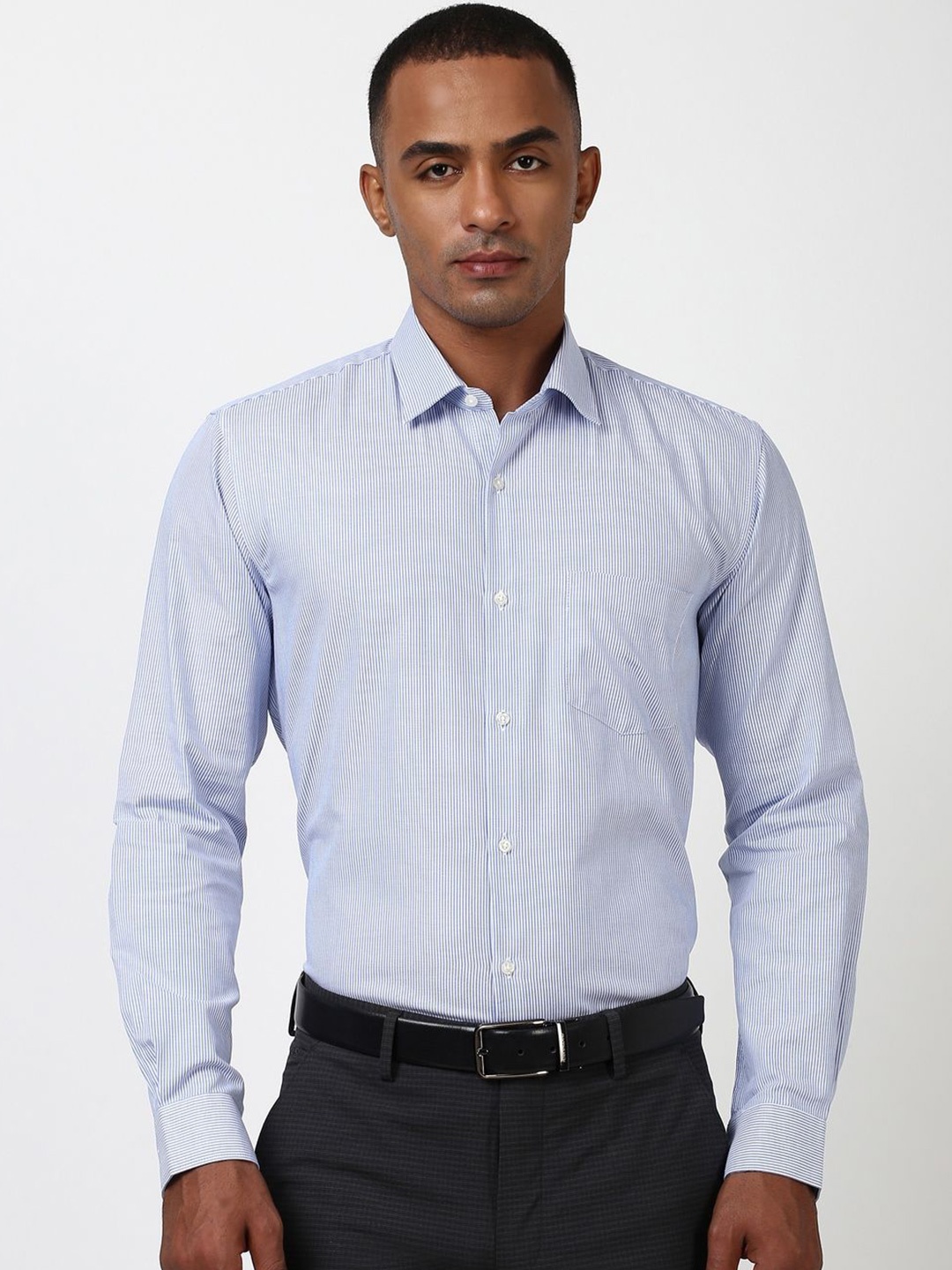 

Peter England Men Striped Spread Collar Cotton Formal Shirt, Blue
