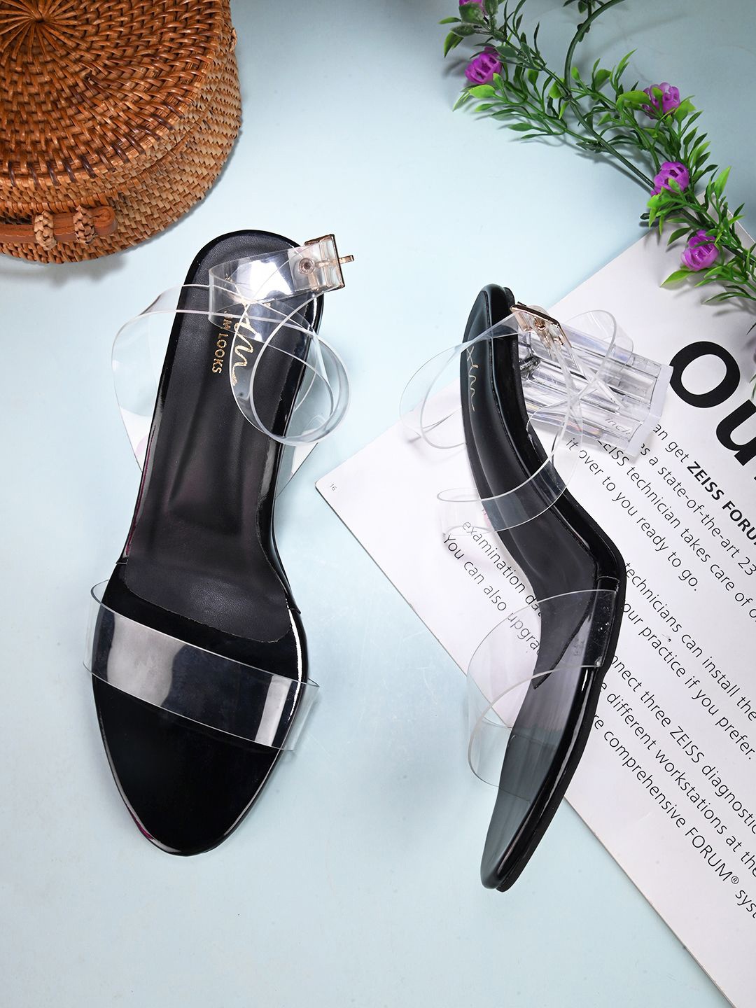

JM Looks Transparent Black Block Heel sandals for Women