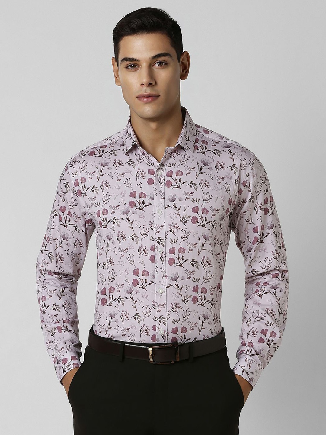 

V Dot Men Slim Fit Floral Opaque Printed Party Shirt, Purple