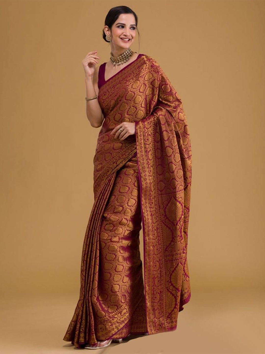 

Upalksh Kanjeevaram Cotton Blend Woven Design Zari Traditional Celebrity Saree, Maroon