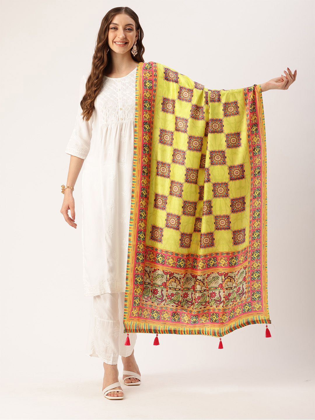 

Ishin Ethnic Motifs Printed Cotton Dupatta, Yellow