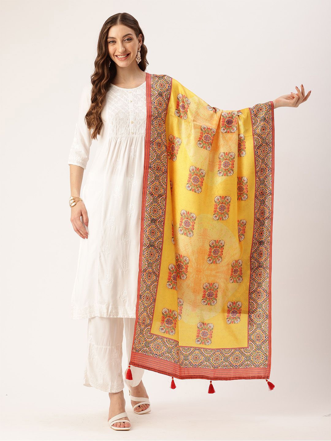 

Ishin Ethnic Motifs Printed Cotton Dupatta, Yellow