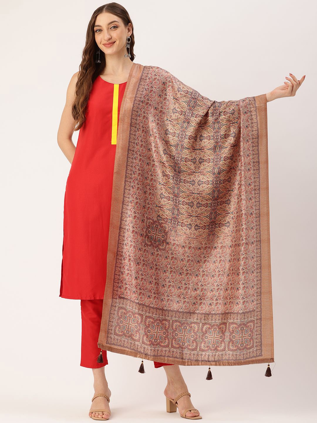 

Ishin Floral Printed Cotton Dupatta, Beige