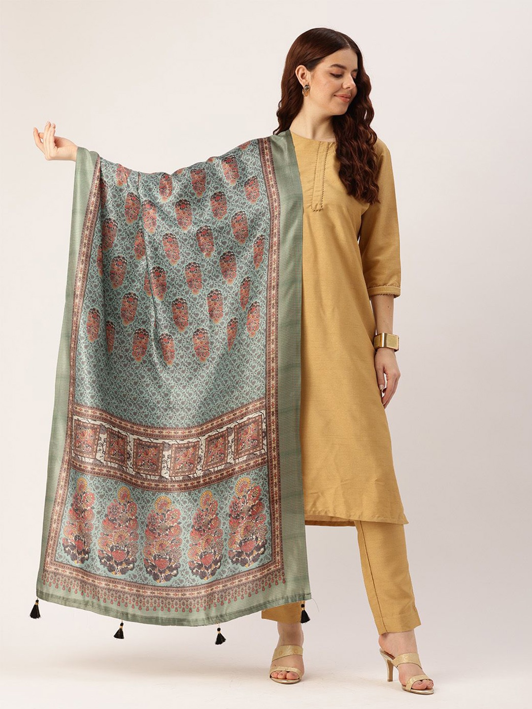 

Ishin Ethnic Motifs Woven Design Cotton Dupatta, Turquoise blue