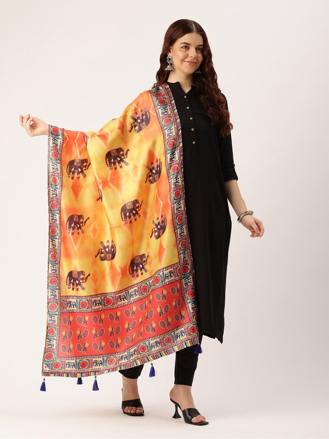 

Ishin Ethnic Motifs Printed Cotton Dupatta, Yellow
