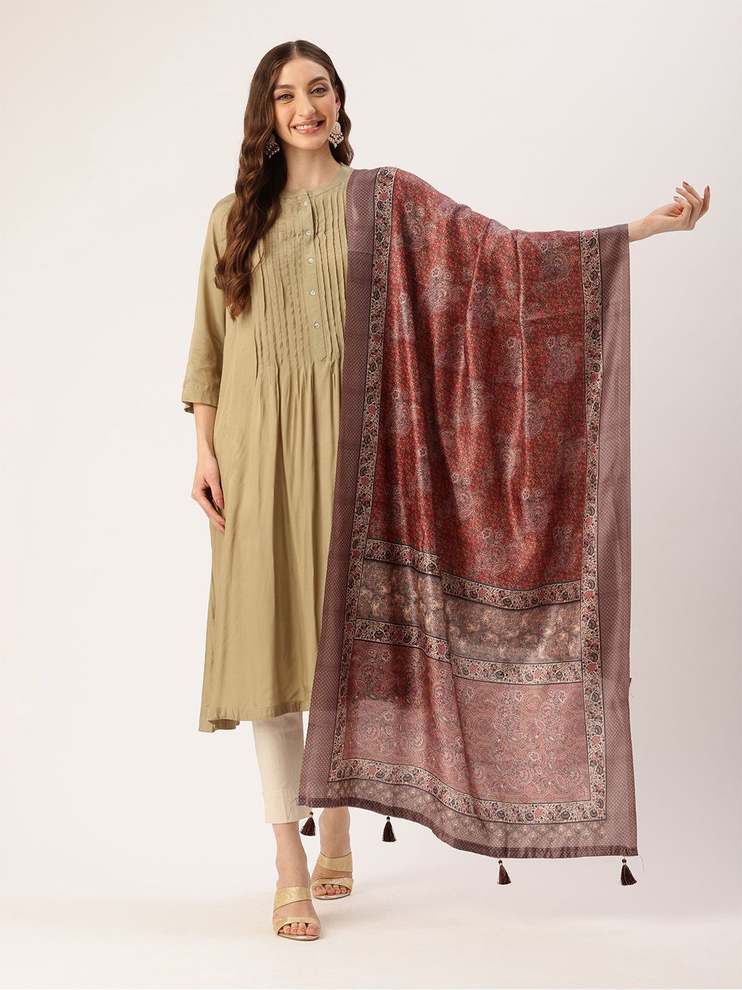 

Ishin Floral Printed Cotton Dupatta, Grey