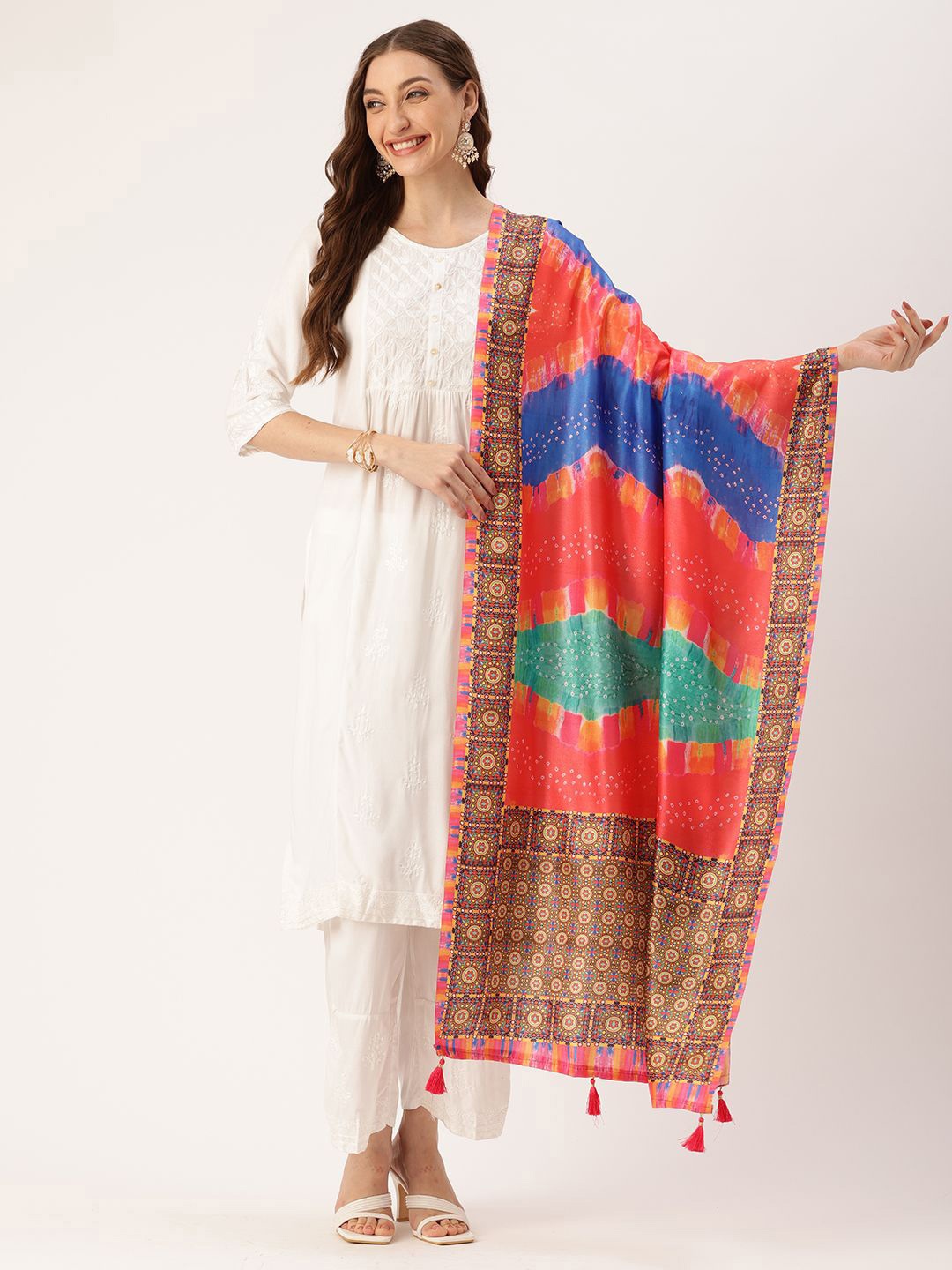 

Ishin Bandhani Printed Cotton Dupatta, Red