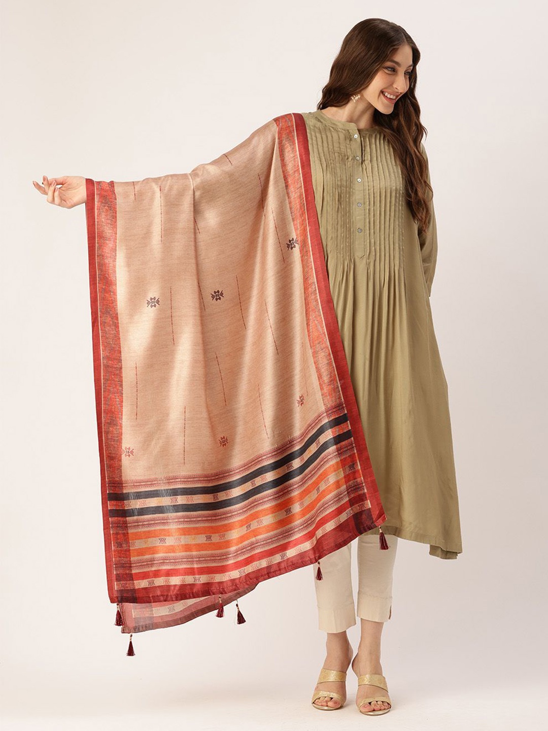 

Ishin Ethnic Motifs Woven Design Cotton Dupatta, Cream