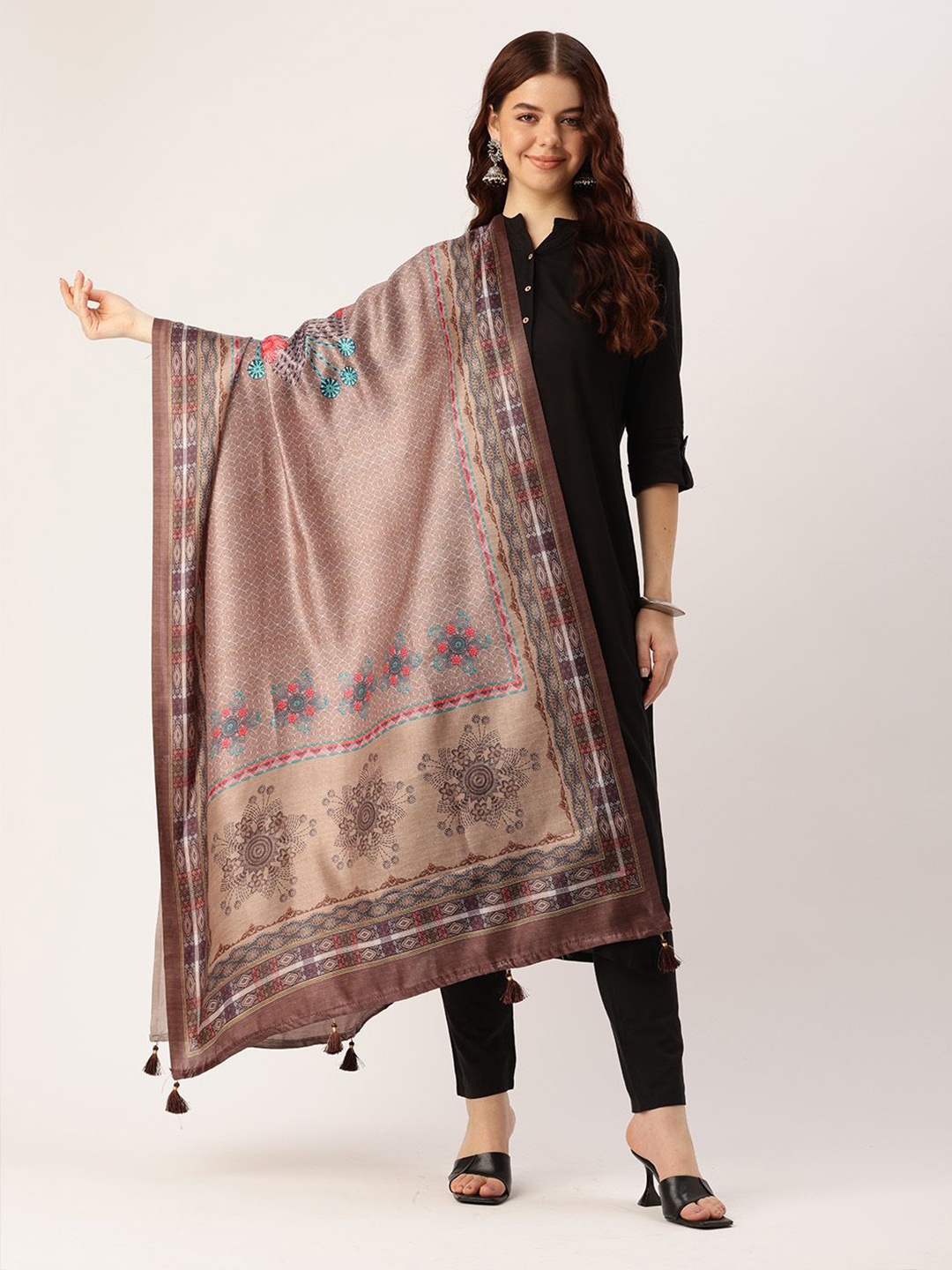 

Ishin Ethnic Motifs Printed Cotton Dupatta, Brown