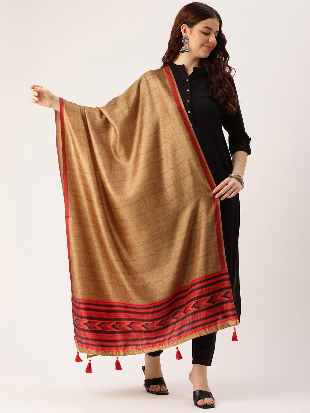 

Ishin Ethnic Motifs Printed Cotton Dupatta, Gold