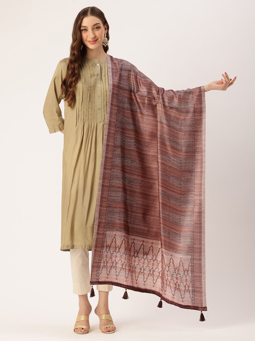 

Ishin Geometric Woven Design Cotton Dupatta, Brown