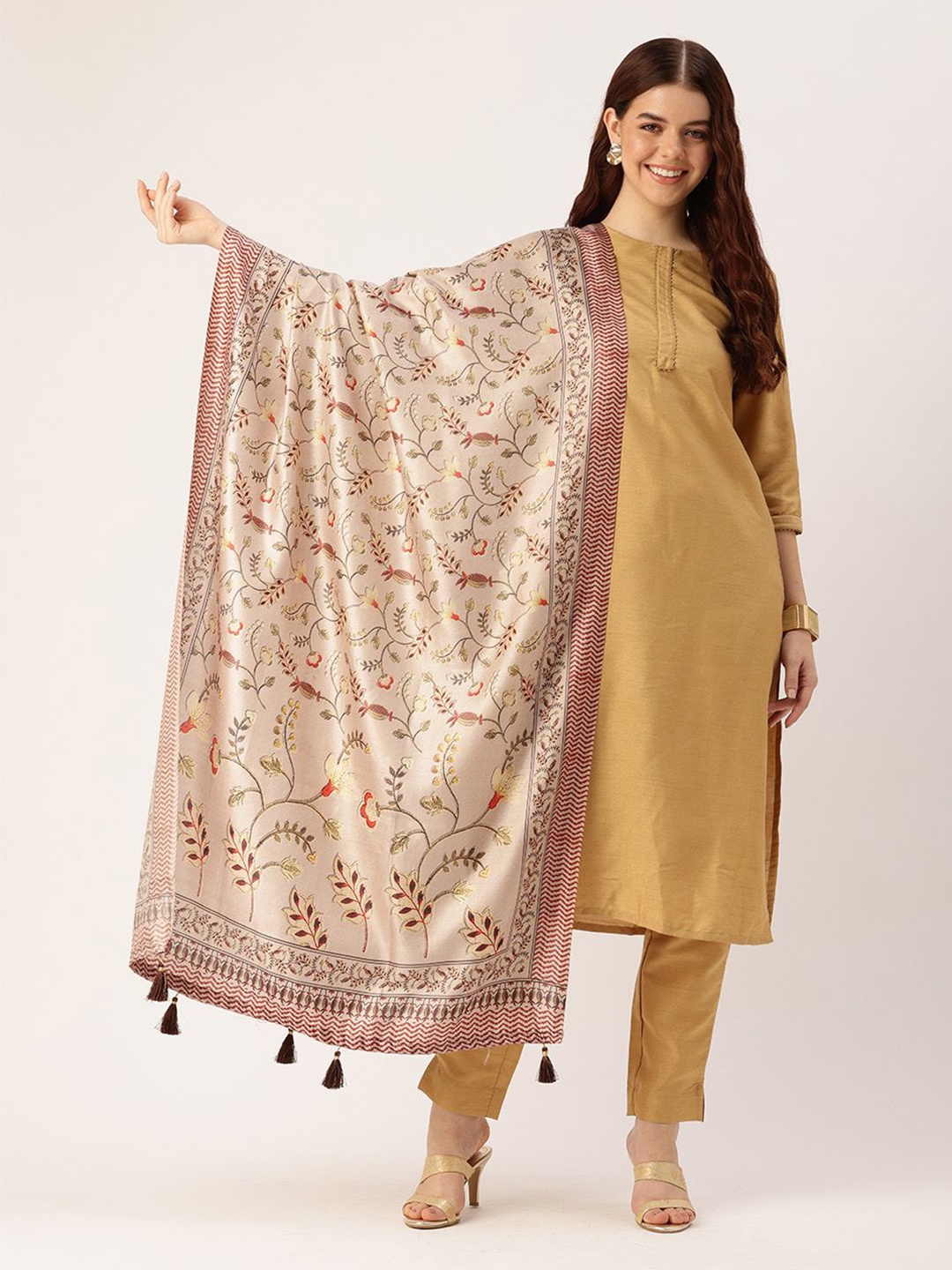 

Ishin Floral Printed Cotton Dupatta, Cream