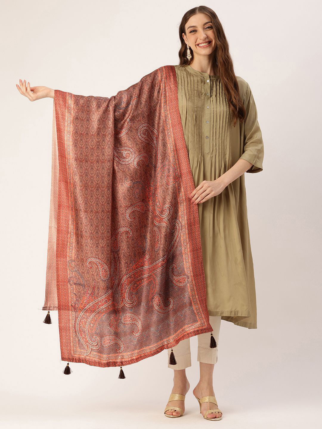 

Ishin Ethnic Motifs Woven Design Cotton Dupatta, Red