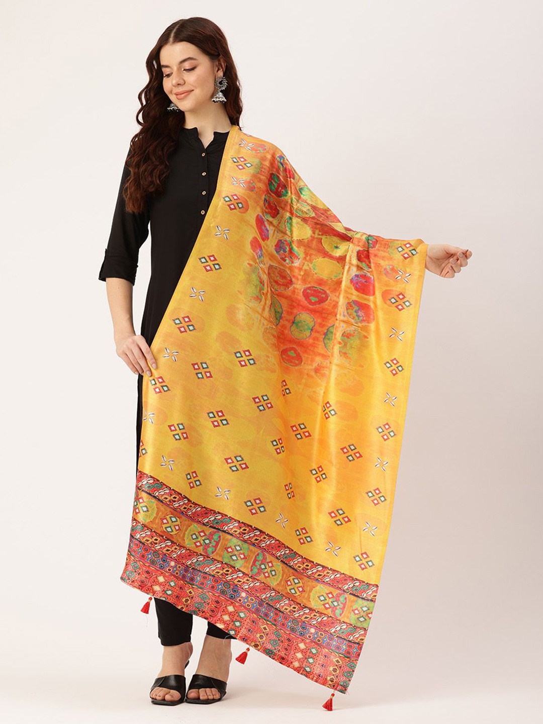 

Ishin Ethnic Motifs Printed Cotton Dupatta, Yellow