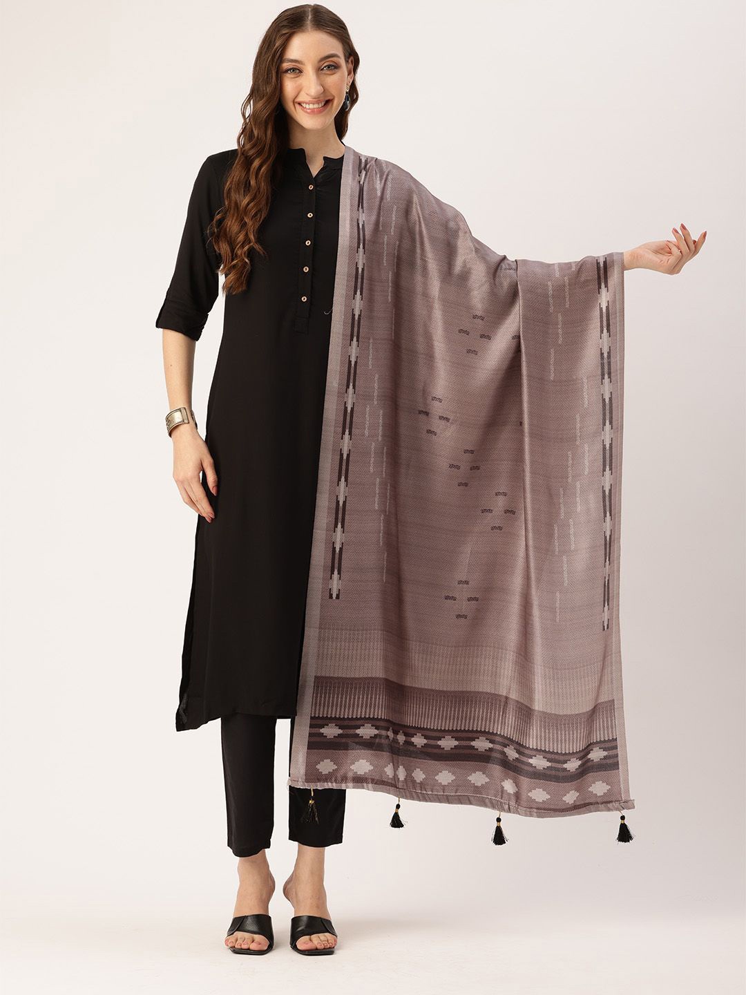 

Ishin Geometric Woven Design Cotton Dupatta, Coffee brown