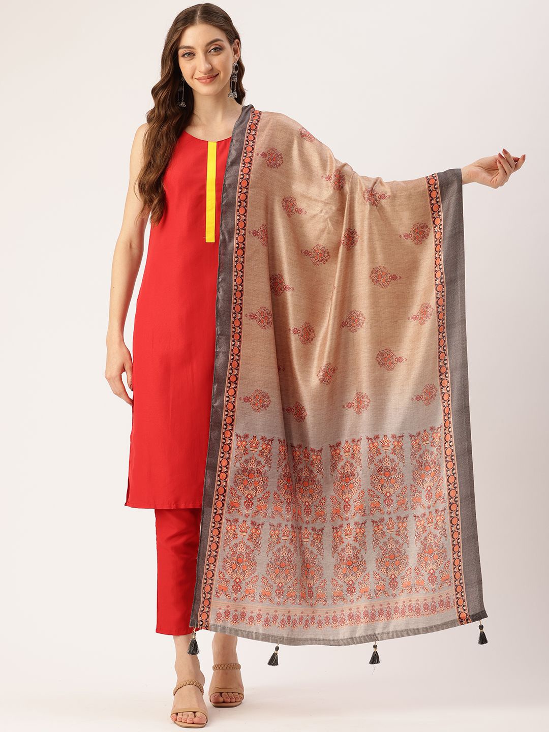 

Ishin Floral Printed Cotton Dupatta, Beige