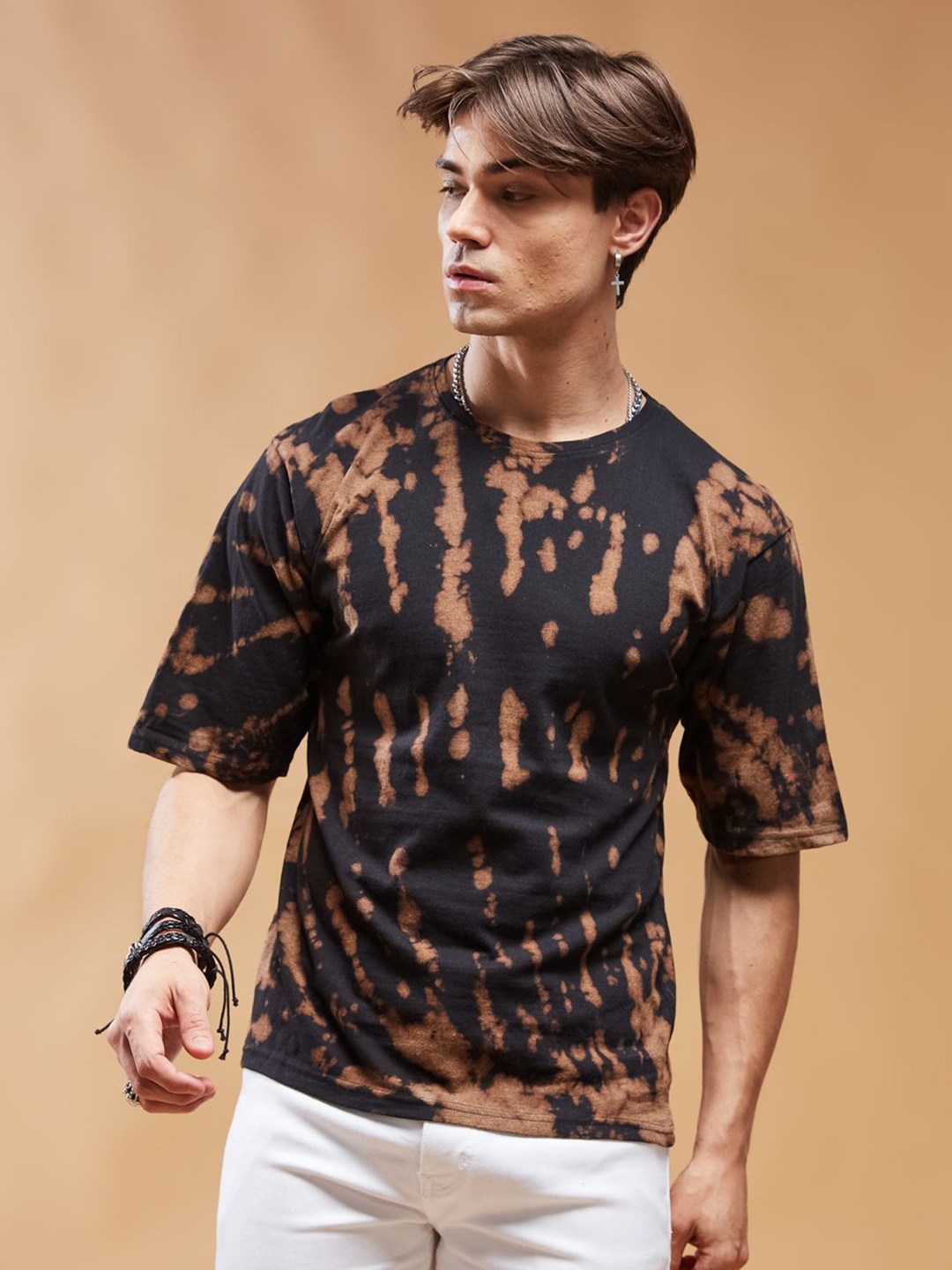 

SMARTEES Men Tie and Dye Dyed Tie and Dye Round Neck Cotton Oversized T-Shirt, Multi