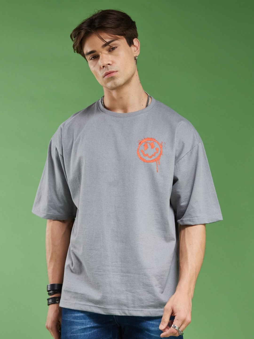 

SMARTEES Men Typography Printed Round Neck Cotton Oversized T-Shirt, Off white