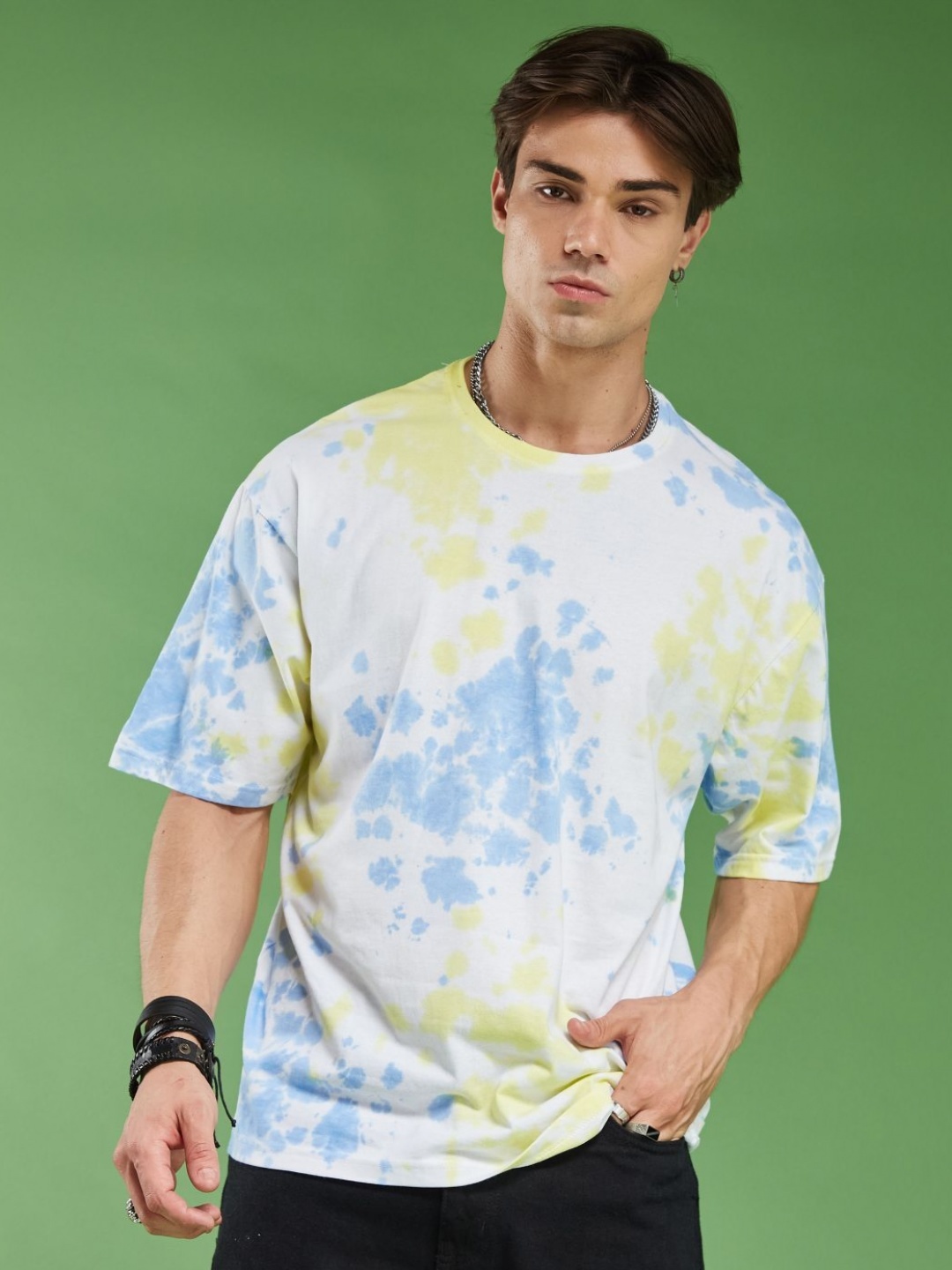 

SMARTEES Men Tie and Dye Dyed Tie and Dye Round Neck Cotton Oversized T-Shirt, Multi