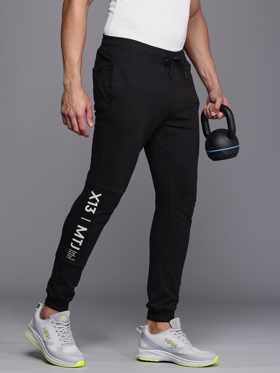 

HRX by Hrithik Roshan Men Typography Printed Pure Cotton Sports Track Pants, Black