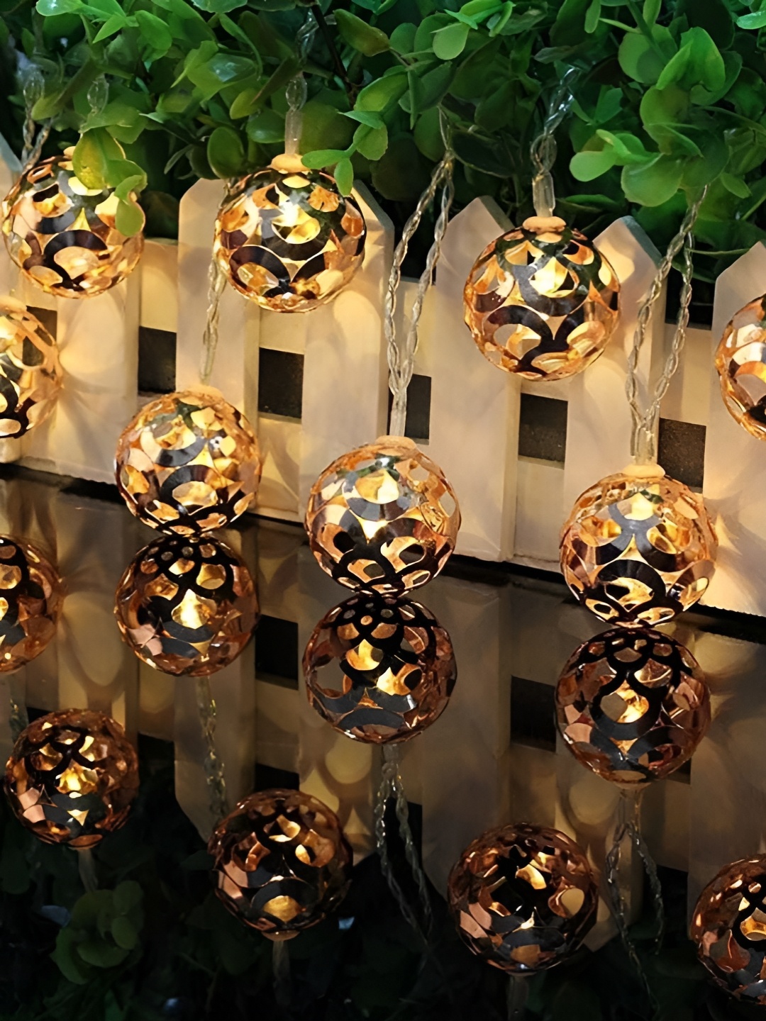 

SPARK WORLD Gold Toned Textured Ball Shaped String Lights