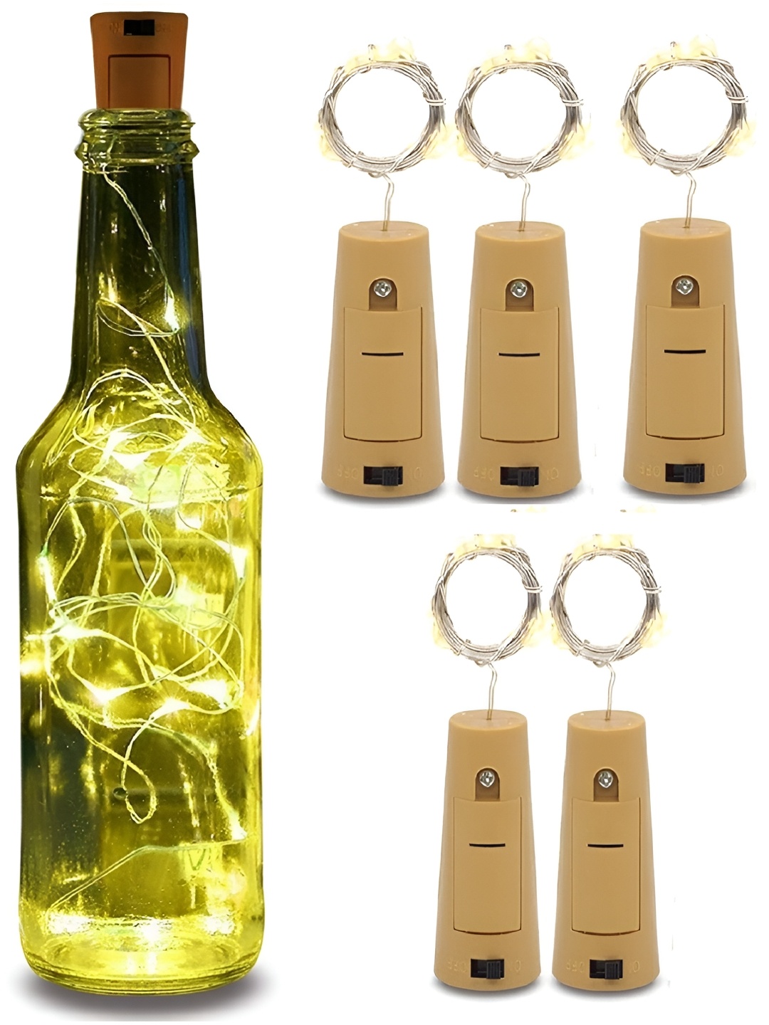 

SPARK WORLD Yellow 5 Pieces Rice Shaped Cork LED String Lights, Gold