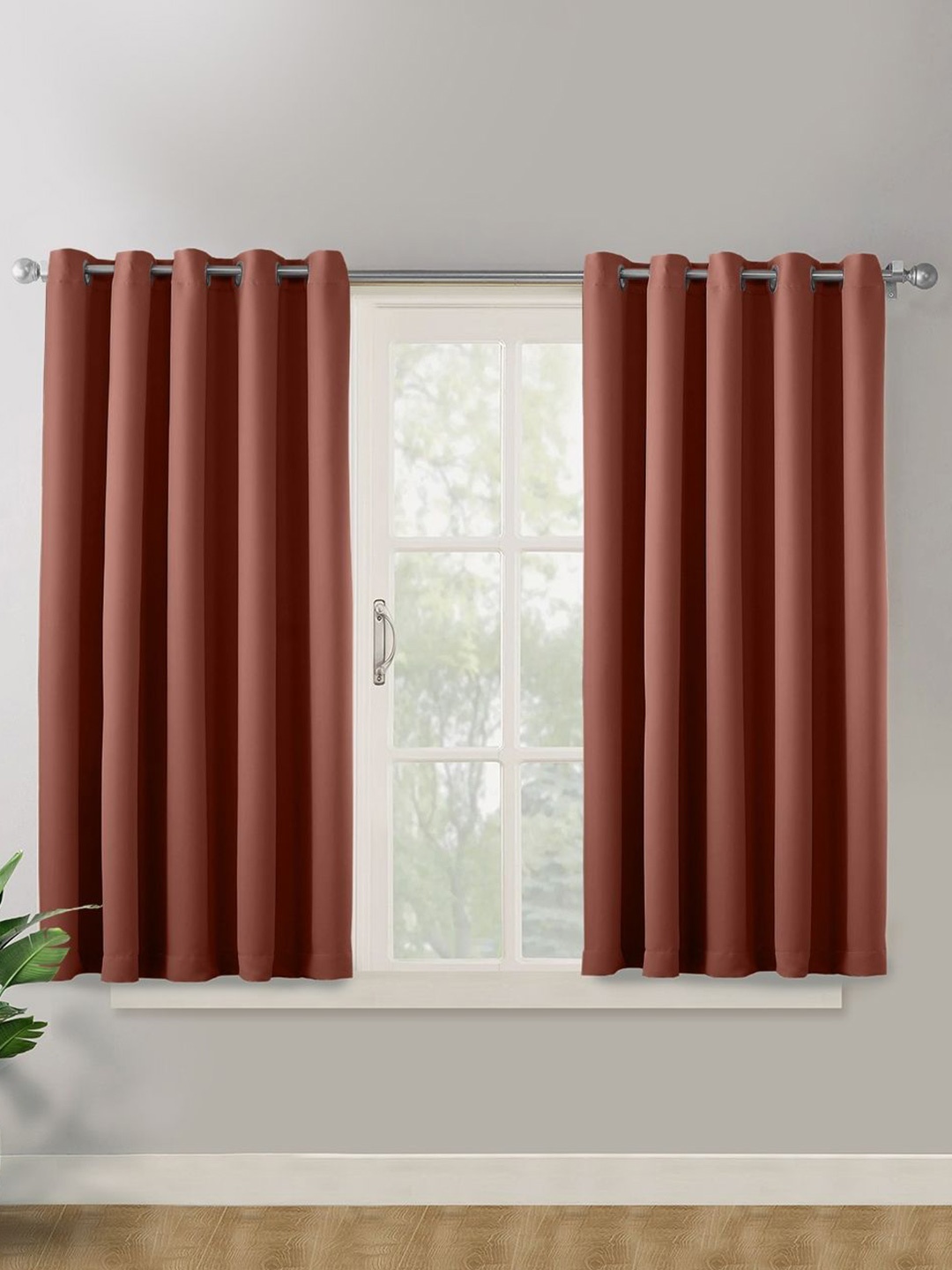 

haus & kinder Coffee Brown 2 Pieces Velvet Black Out Window Curtains