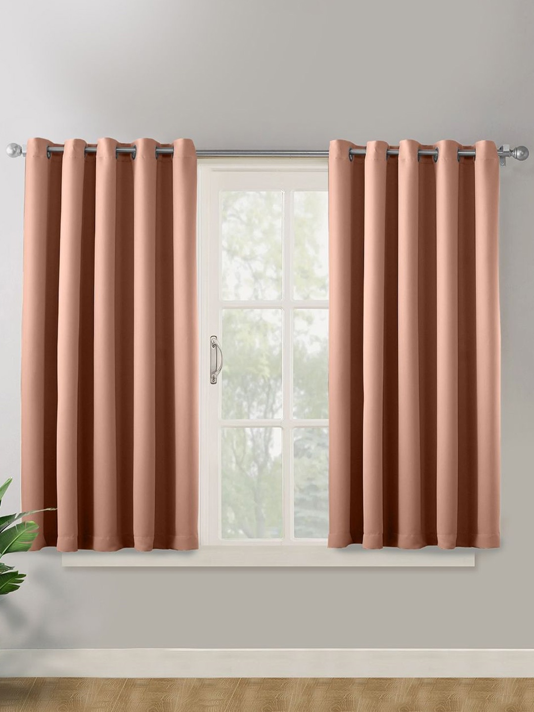 

haus & kinder Peach-Coloured 2 Pieces Velvet Black Out Window Curtains