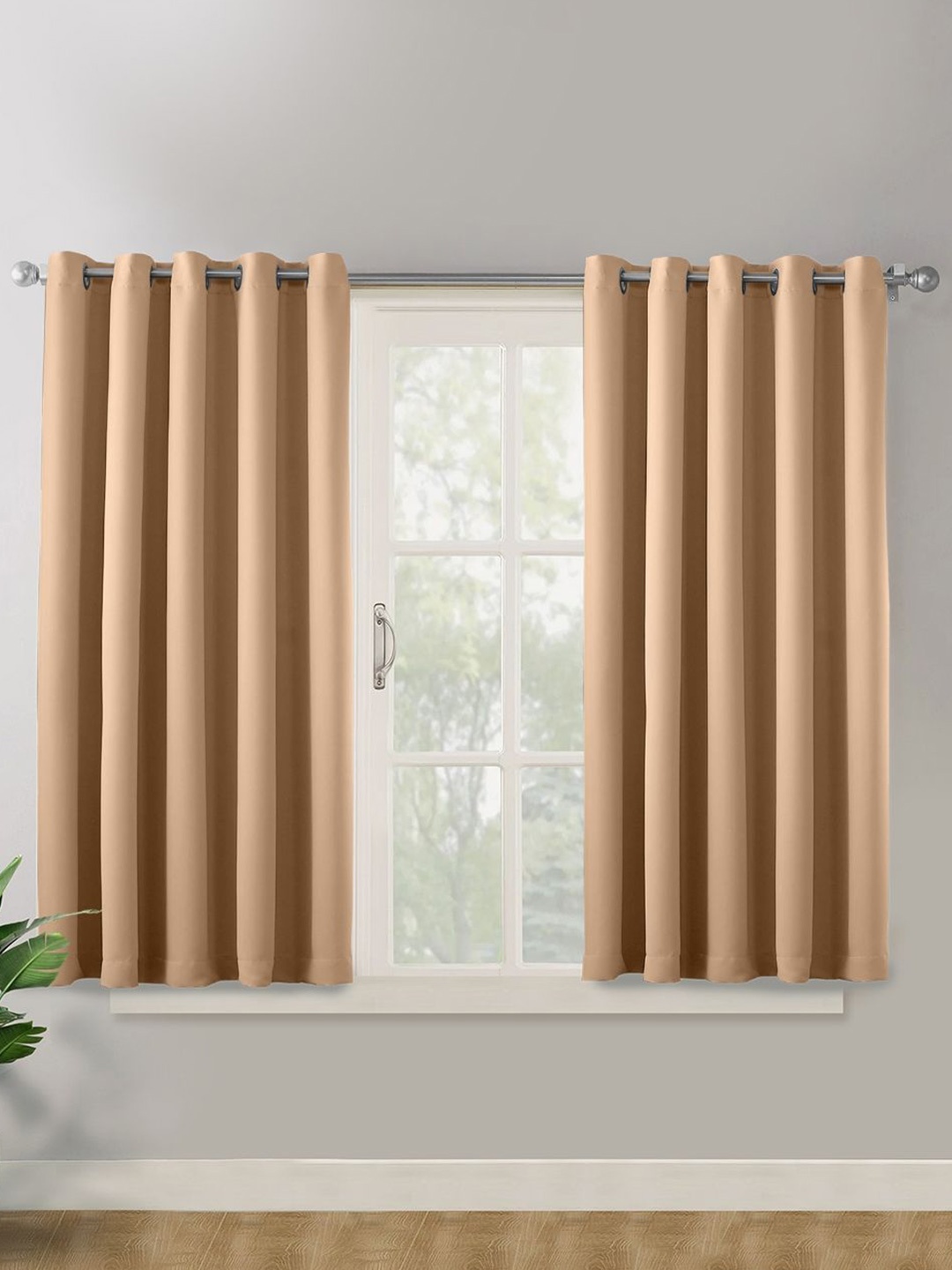 

haus & kinder Tan 2 Pieces Velvet Black Out Window Curtains