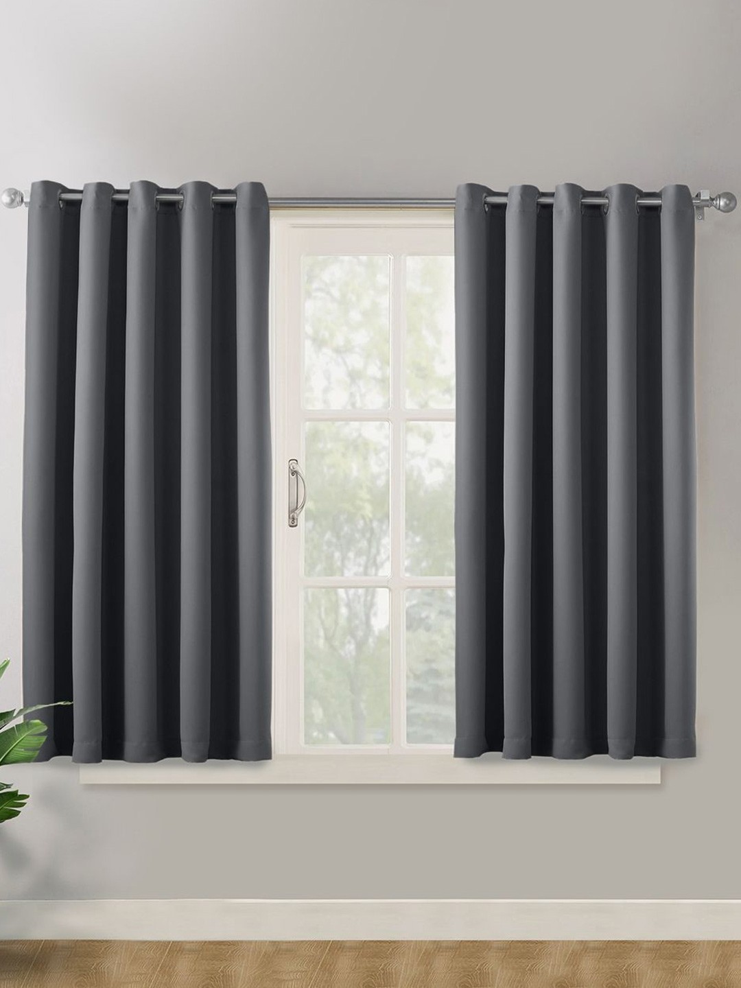 

haus & kinder Grey 2 Pieces Velvet Black Out Window Curtains