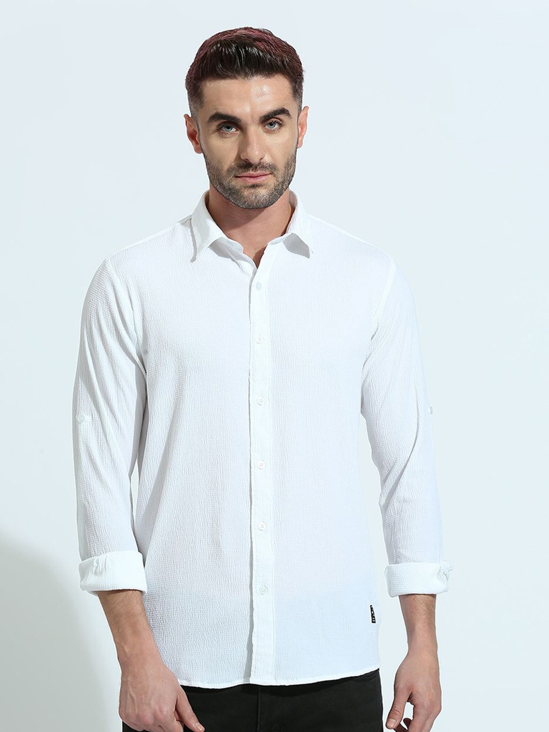 

Klub Fox Men Spread Collar Solid Cotton Slim Fit Casual Shirt, White