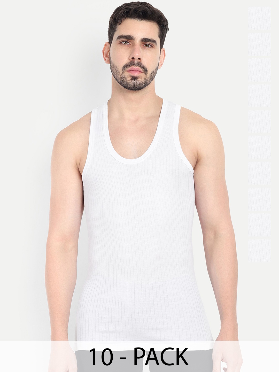 

KANSAL Men Solid Scoop Neck 10 Pcs Sleeveless Cotton Innerwear Vests-13-PARKER_P10_85, White