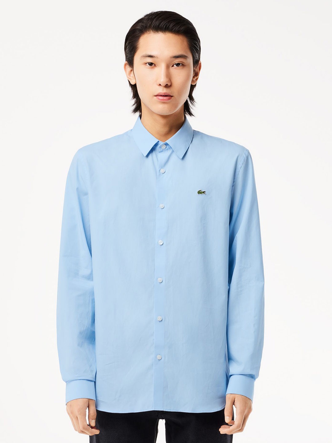 

Lacoste Men Slim Fit Solid Spread Collar Cotton Casual Shirt, Blue