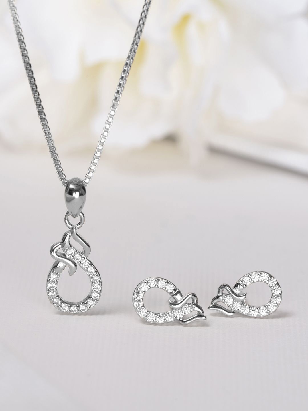

Zavya 925 Pure Silver Rhodium-Plated Cubic Zirconia Studded Necklace & Earrings