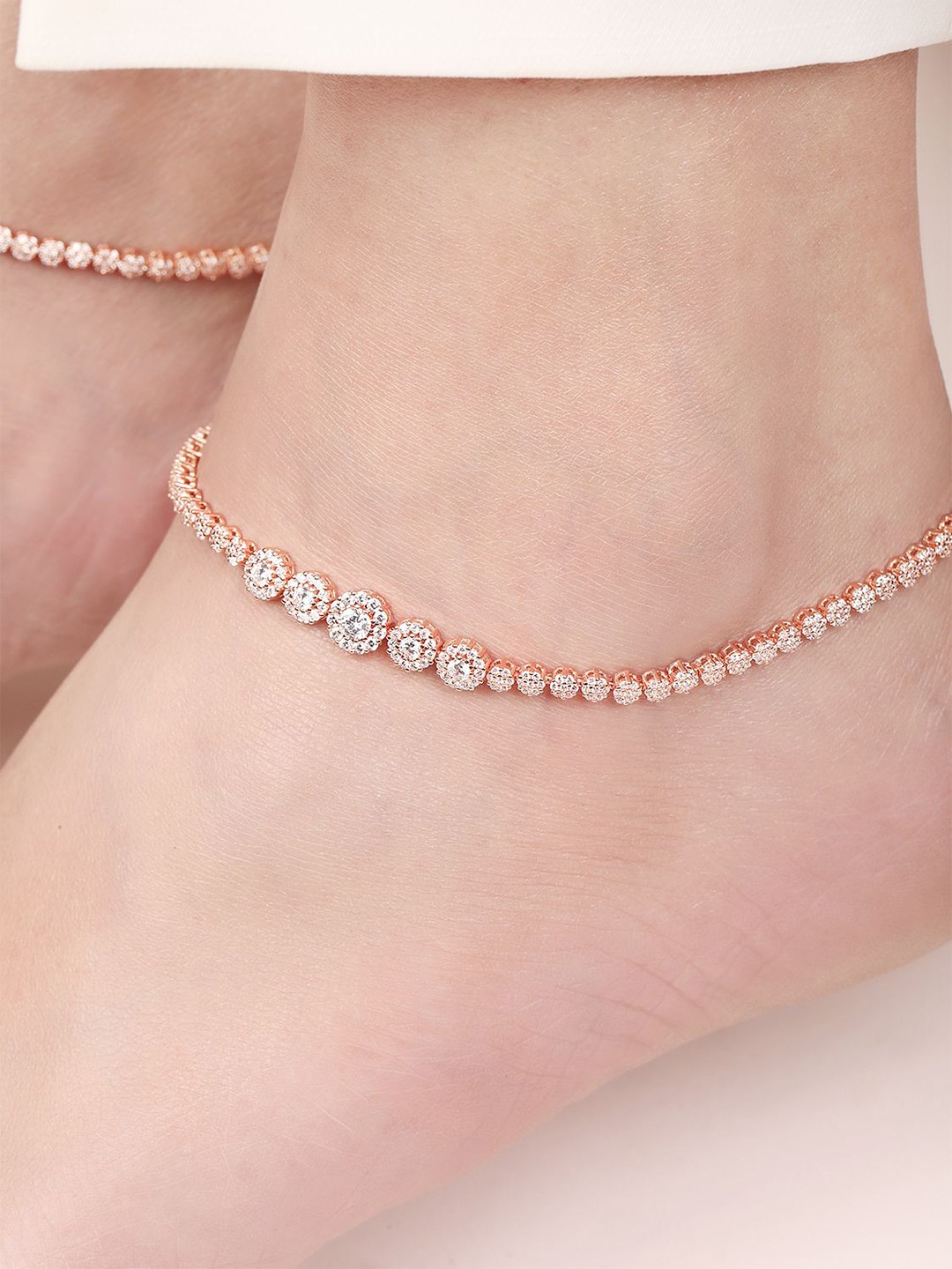 

Zavya Rose Gold-Plated 925 Pure Silver Artificial Stones Studded Anklet