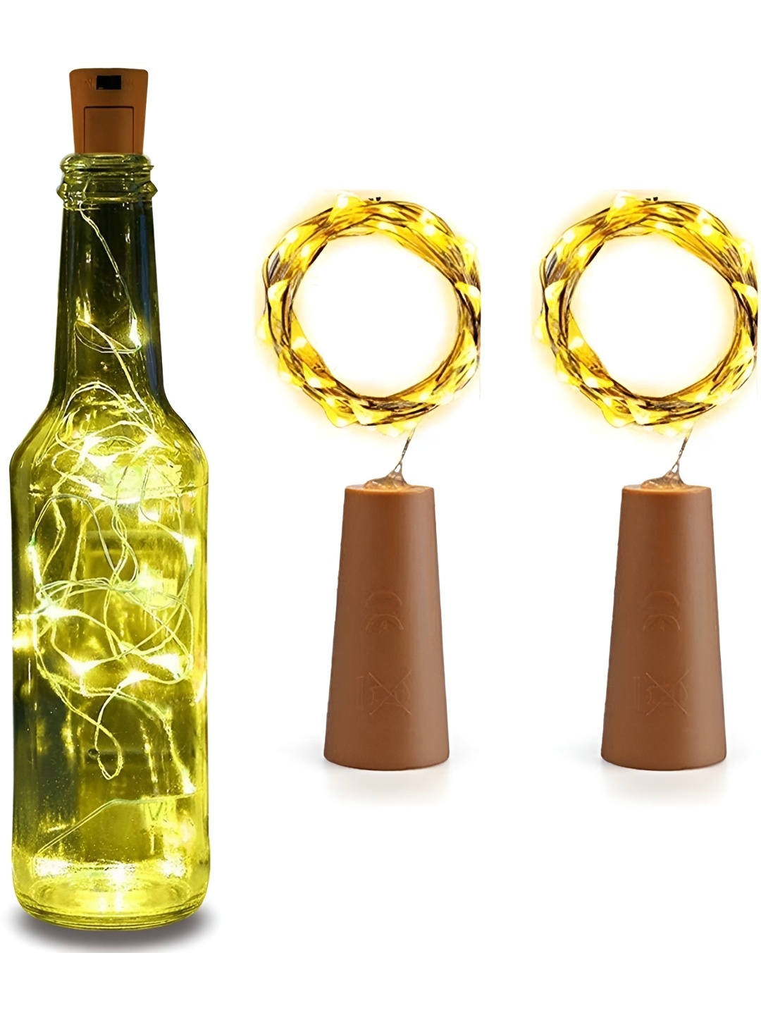 

ENORMITY Yellow & Brown 2 Pieces Rice Shape Cork String Light