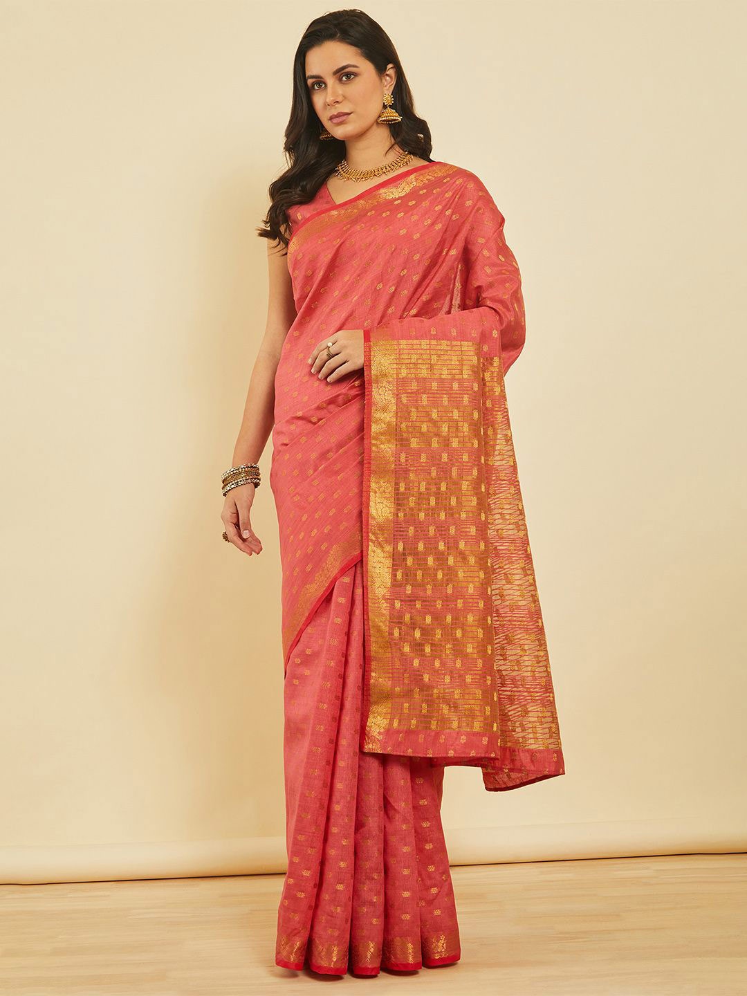 

Soch Art Silk Woven Design Zari Festive Saree, Peach