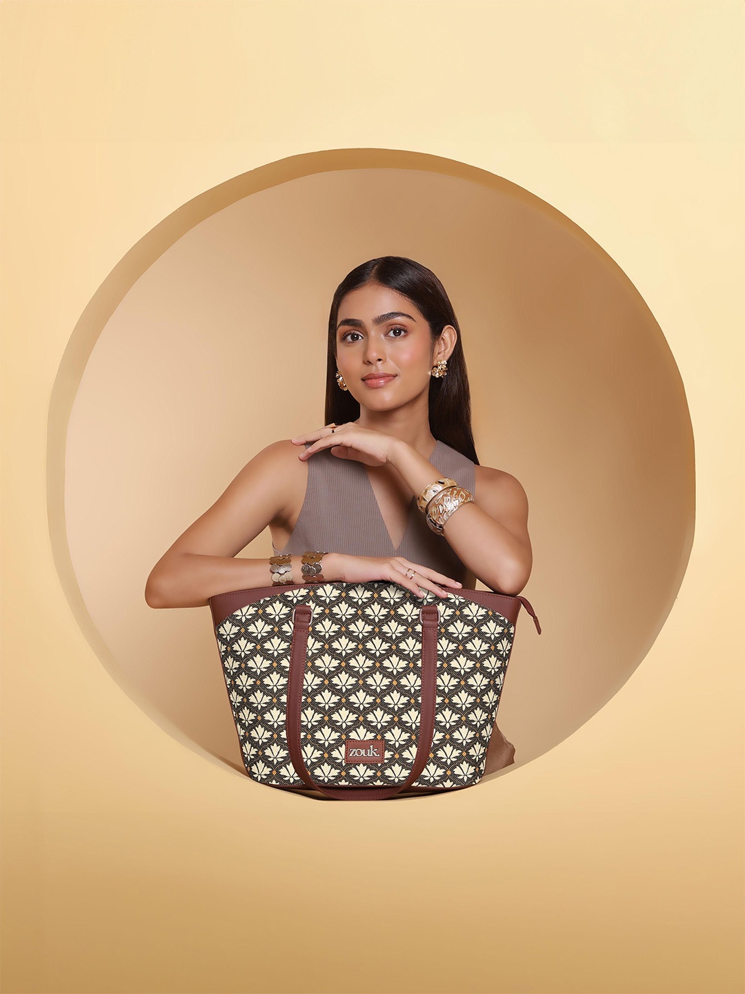 

ZOUK Geometric Structured Sling Bag with Cut Work, Black