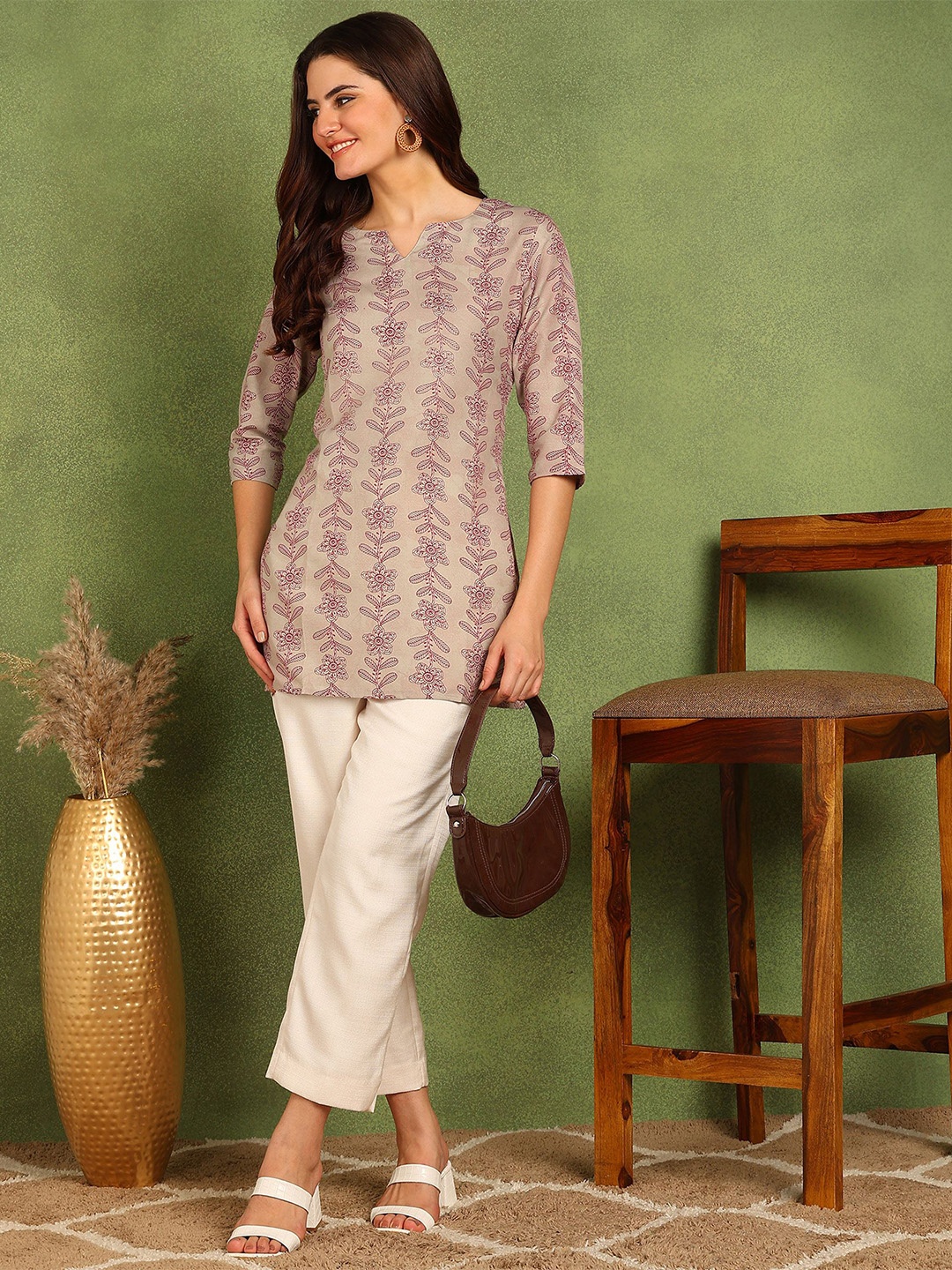 

DSK STUDIO Floral Printed Kurti, Grey